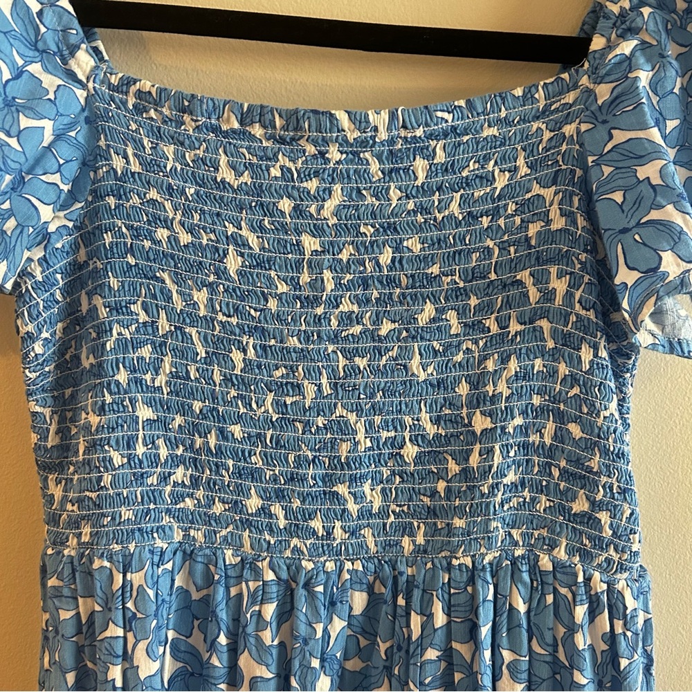 GAP Blue Patterned XS Midi Dress, lined - smocked bodice - Picture 4 of 6